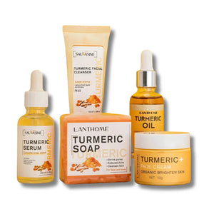 Turmeric Skin Care Set for Melanin-Rich Skin | Fades Dark Spots & Hyperpigmentation | Anti-Aging & Brightening | 5-Piece Natural Solution for Glowing Skin